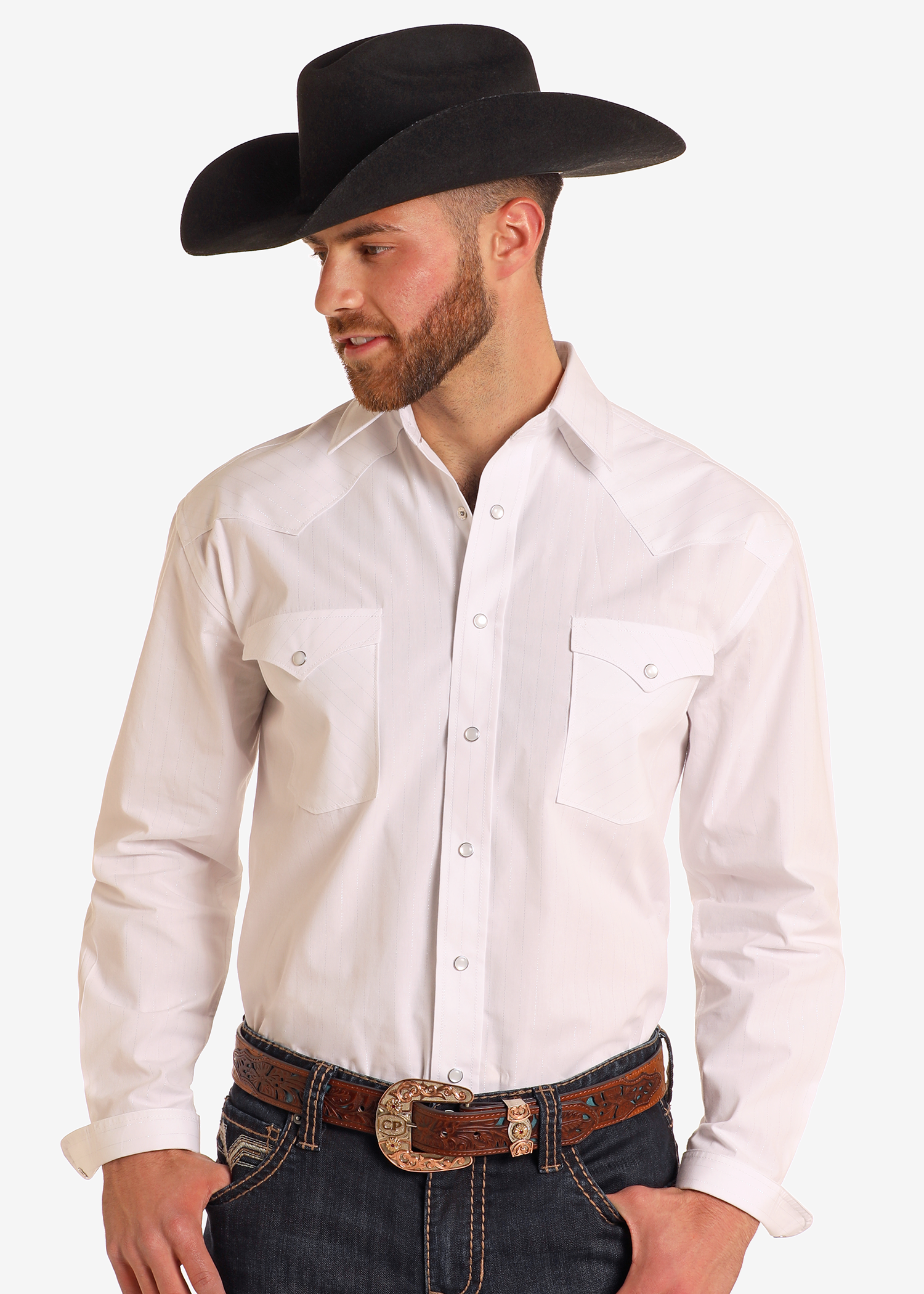 Rough Stock White Long Sleeve Snap Shirt