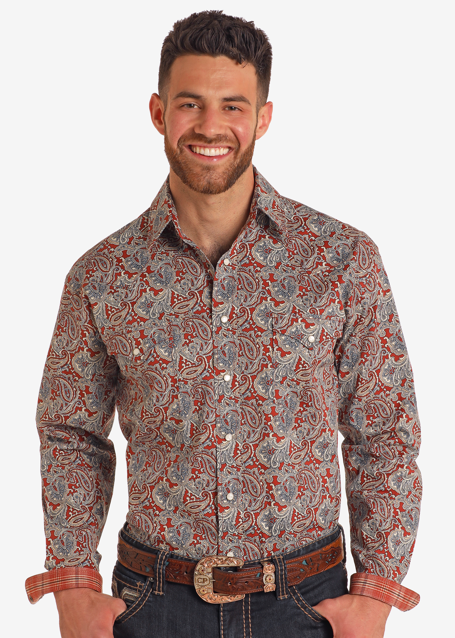 Rough Stock Rust Paisley Long Sleeve Snap Shirt