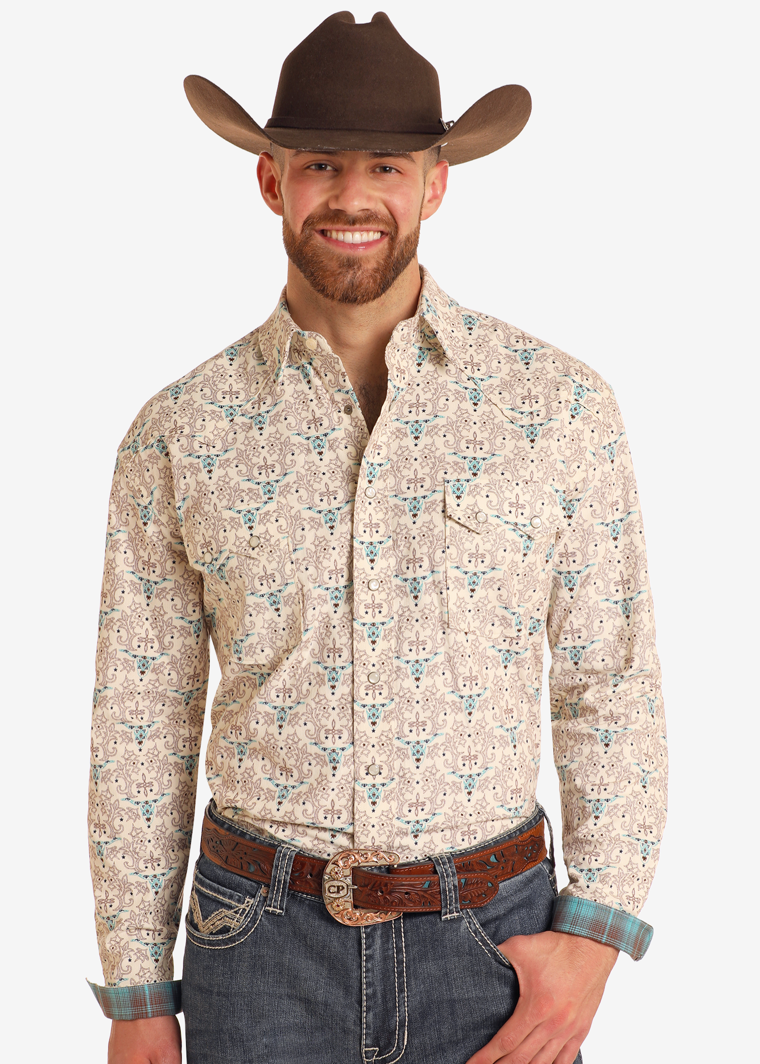 Rough Stock Novelty Steer Long Sleeve Snap Shirt