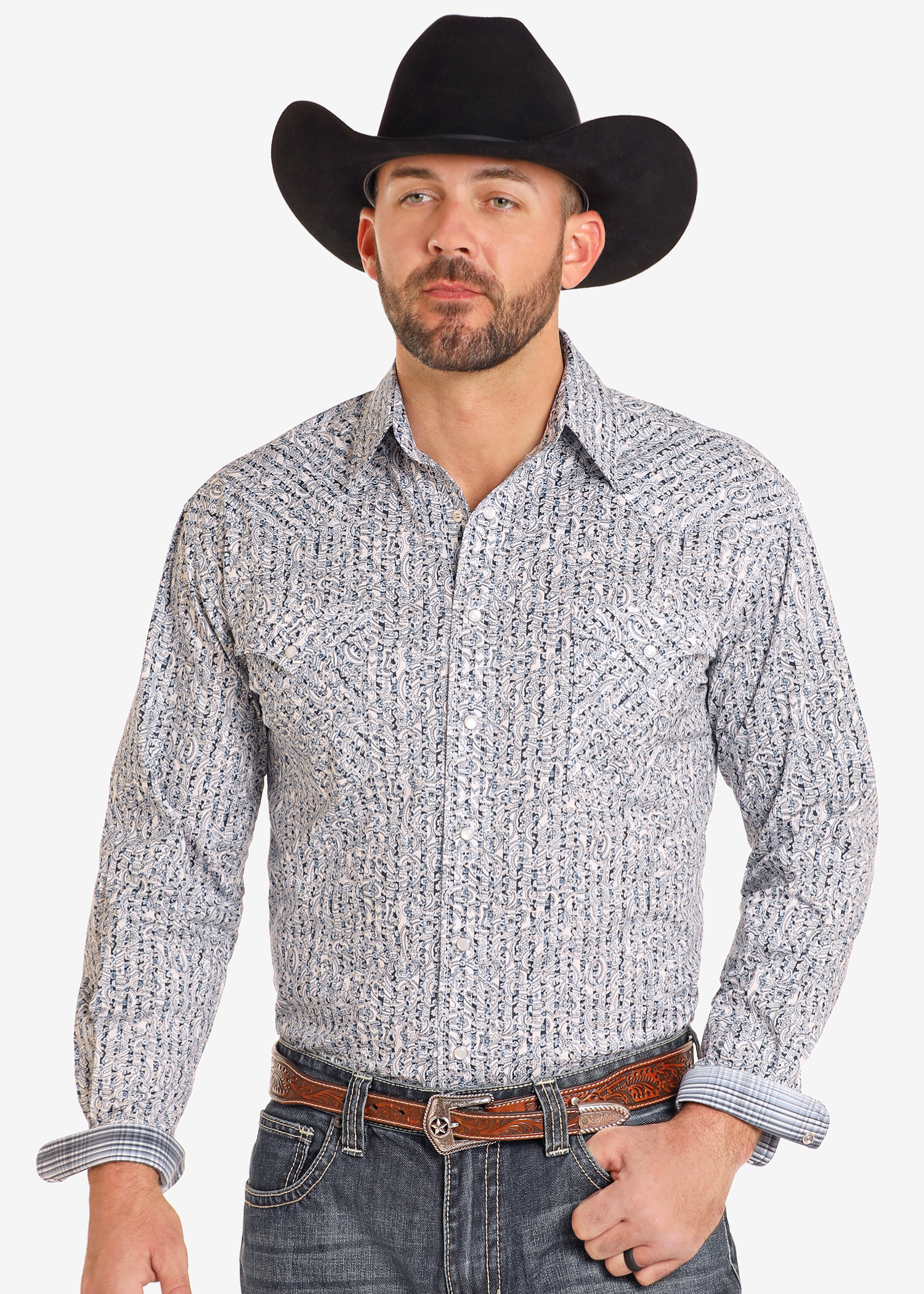 Rough Stock Paisley Stripe Long Sleeve Snap Shirt