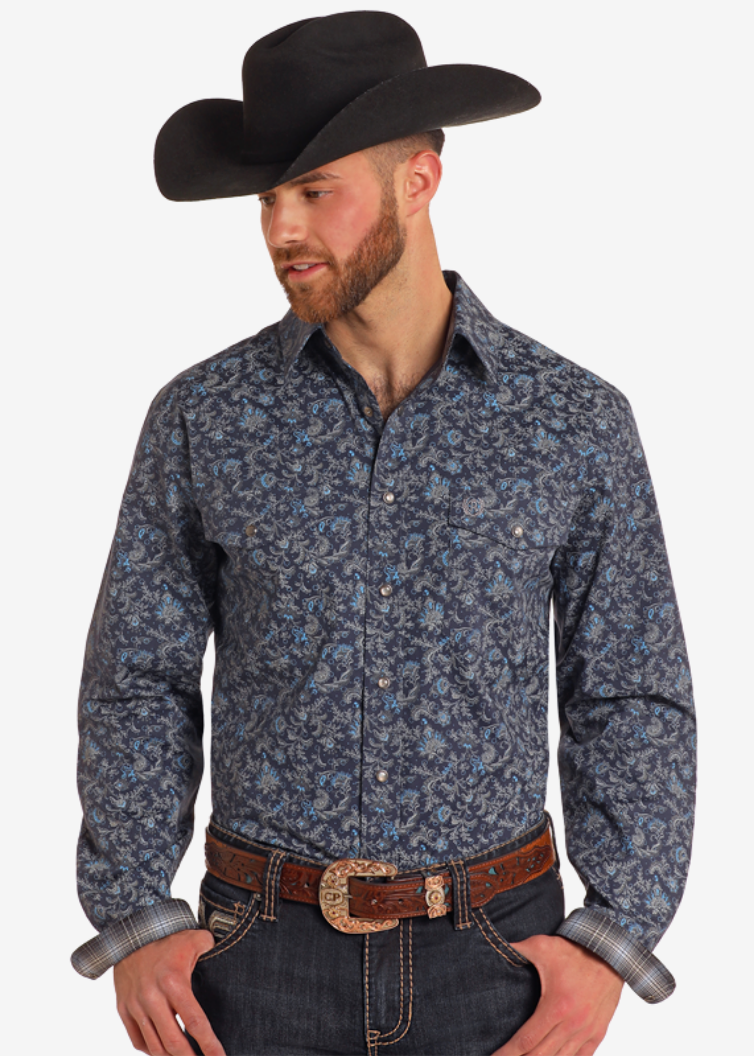 Blue Paisley Long Sleeve Snap Shirt